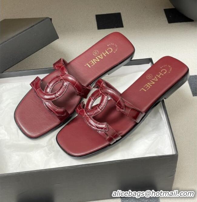 ​Buy Fashionable Chanel Crocodile-patterned Calfskin Mules Sandals G47250 Burgundy 2026