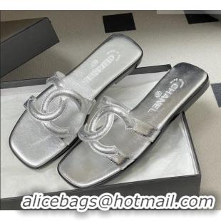 Good Product Chanel Laminated Calfskin Mules Sandals G47250 Silver 2026