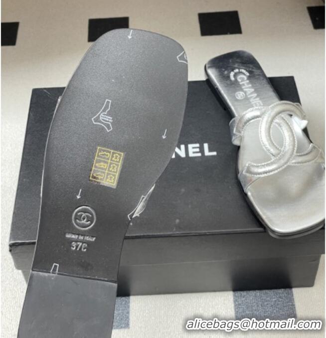 Good Product Chanel Laminated Calfskin Mules Sandals G47250 Silver 2026