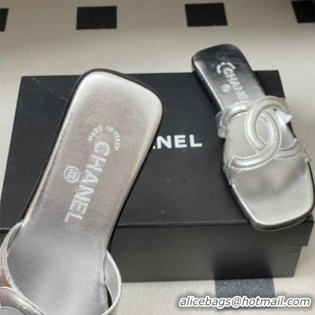 Good Product Chanel Laminated Calfskin Mules Sandals G47250 Silver 2026