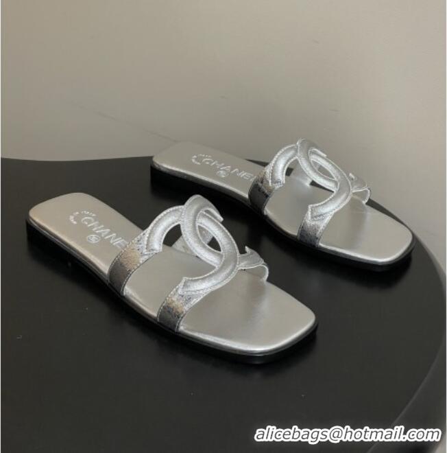 Good Product Chanel Laminated Calfskin Mules Sandals G47250 Silver 2026