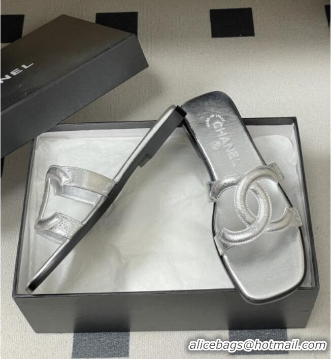Good Product Chanel Laminated Calfskin Mules Sandals G47250 Silver 2026