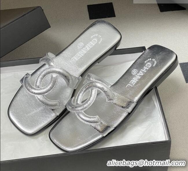 Good Product Chanel Laminated Calfskin Mules Sandals G47250 Silver 2026