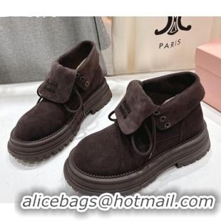 Best Product Miu Miu Suede Laced-up Shoes Briarwood Brown MM120803 1208042