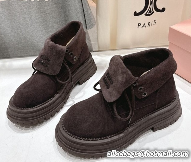 Best Product Miu Miu Suede Laced-up Shoes Briarwood Brown MM120803 1208042