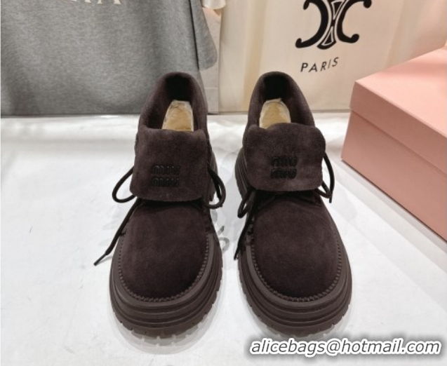 Best Product Miu Miu Suede Laced-up Shoes Briarwood Brown MM120803 1208042