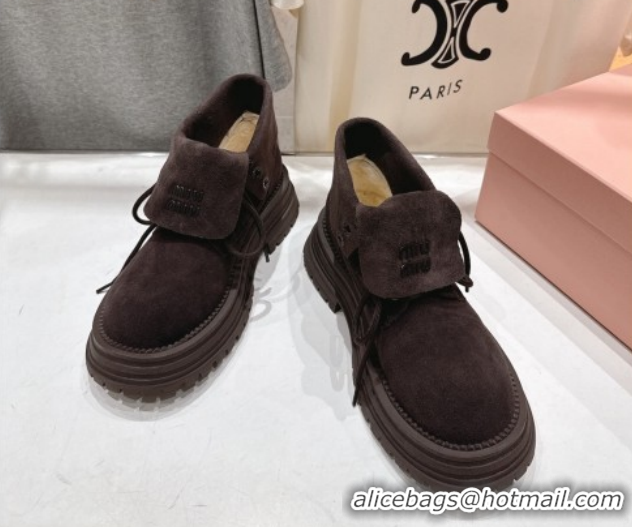 Best Product Miu Miu Suede Laced-up Shoes Briarwood Brown MM120803 1208042
