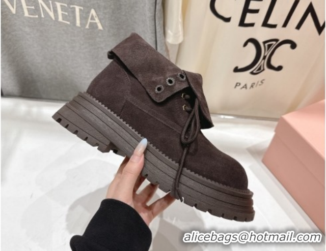 Best Product Miu Miu Suede Laced-up Shoes Briarwood Brown MM120803 1208042