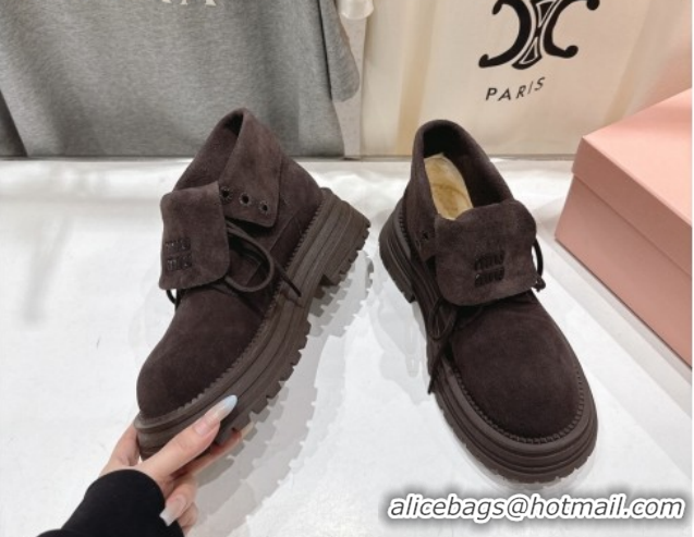 Best Product Miu Miu Suede Laced-up Shoes Briarwood Brown MM120803 1208042