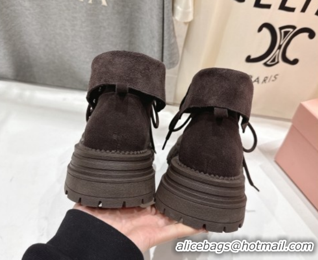 Best Product Miu Miu Suede Laced-up Shoes Briarwood Brown MM120803 1208042