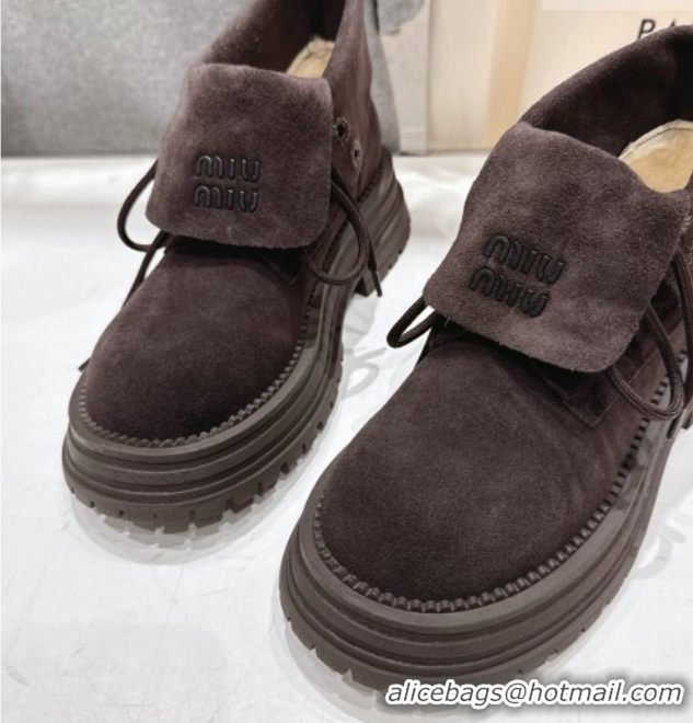 Best Product Miu Miu Suede Laced-up Shoes Briarwood Brown MM120803 1208042