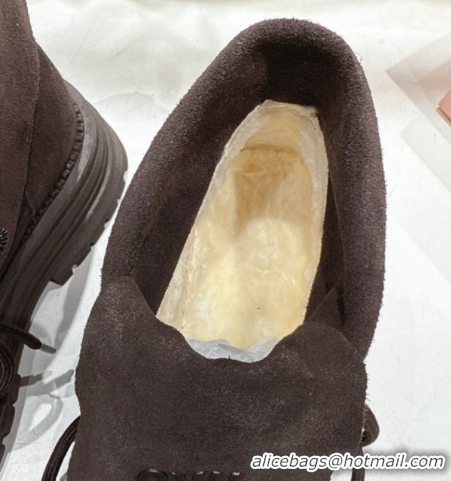 Best Product Miu Miu Suede Laced-up Shoes Briarwood Brown MM120803 1208042