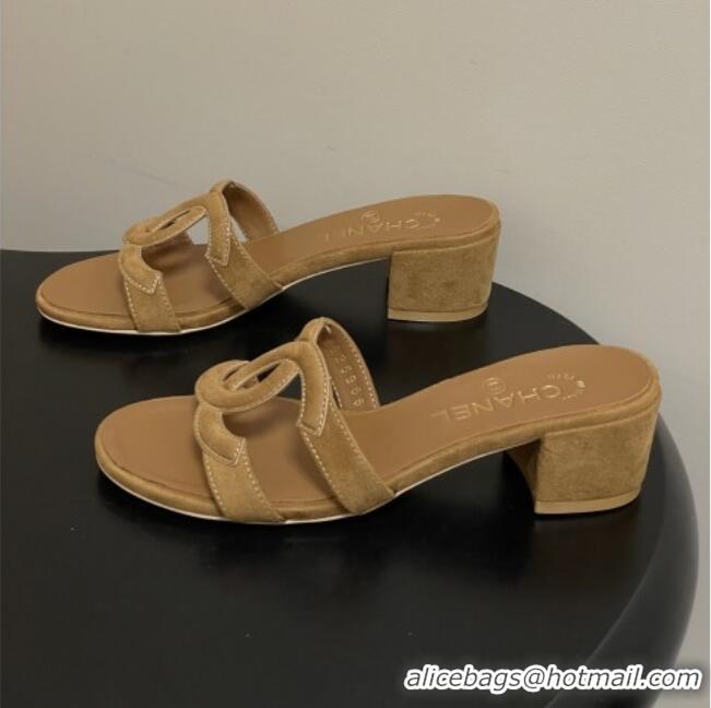 ​Grade Design Chanel Suede Heeled Mules Sandals G47250 Brown 2026