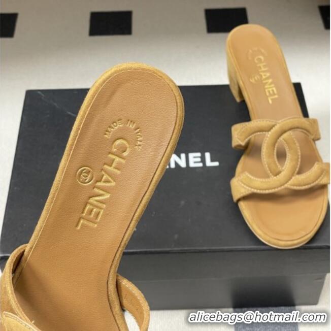 ​Grade Design Chanel Suede Heeled Mules Sandals G47250 Brown 2026
