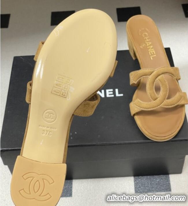 ​Grade Design Chanel Suede Heeled Mules Sandals G47250 Brown 2026