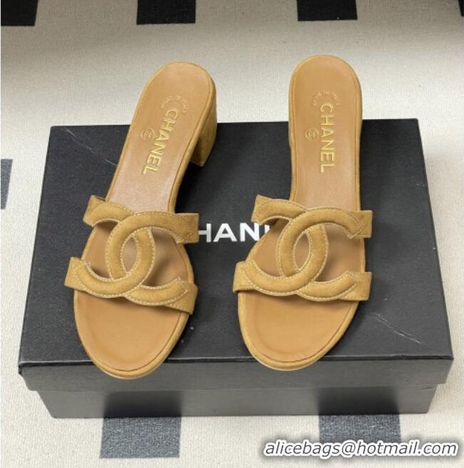 ​Grade Design Chanel Suede Heeled Mules Sandals G47250 Brown 2026