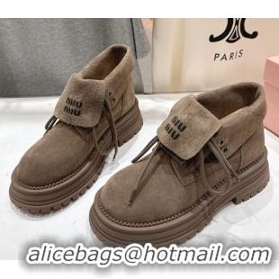 Luxurious Miu Miu Suede Laced-up Shoes Grey MM120803 1208043