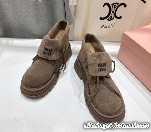 Luxurious Miu Miu Suede Laced-up Shoes Grey MM120803 1208043