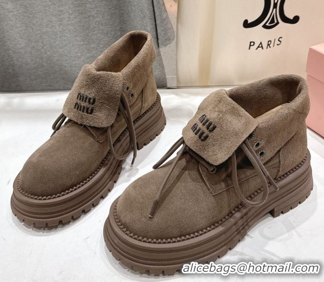 Luxurious Miu Miu Suede Laced-up Shoes Grey MM120803 1208043