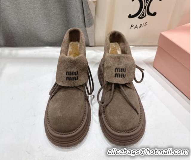 Luxurious Miu Miu Suede Laced-up Shoes Grey MM120803 1208043