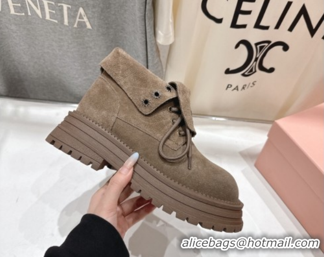 Luxurious Miu Miu Suede Laced-up Shoes Grey MM120803 1208043