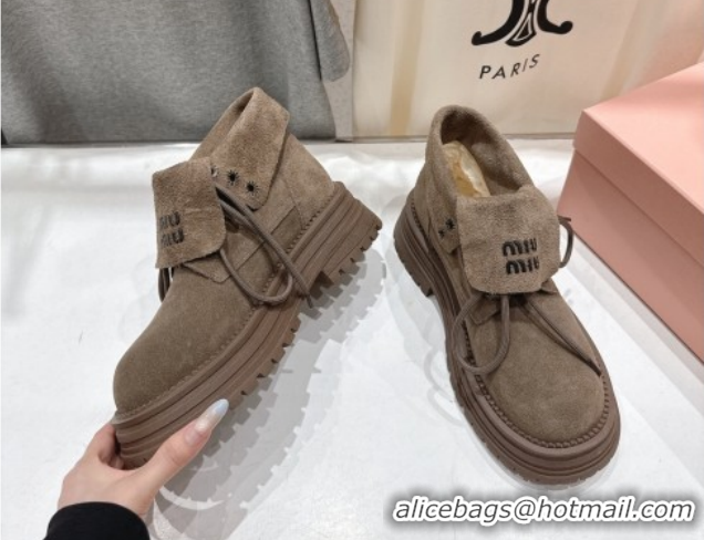 Luxurious Miu Miu Suede Laced-up Shoes Grey MM120803 1208043