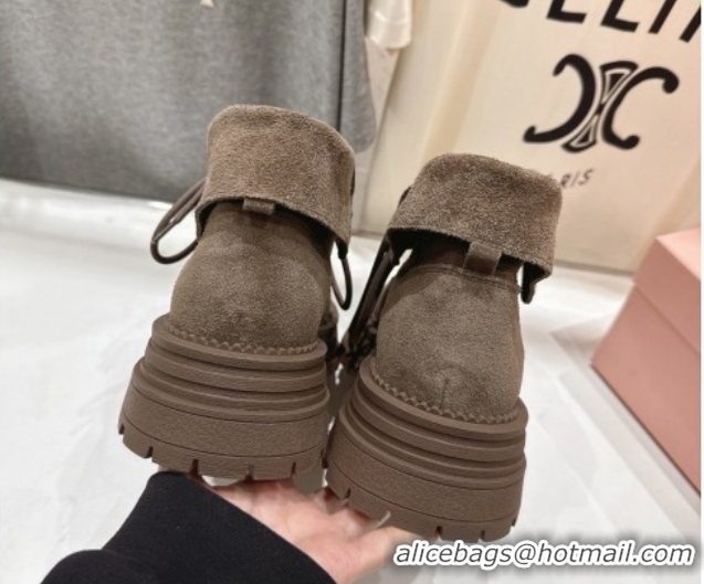 Luxurious Miu Miu Suede Laced-up Shoes Grey MM120803 1208043