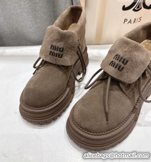 Luxurious Miu Miu Suede Laced-up Shoes Grey MM120803 1208043