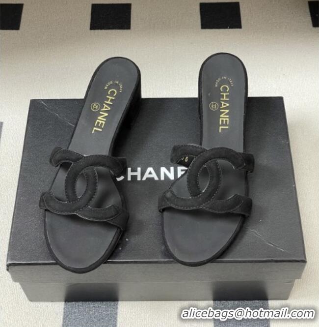 ​Good Product Chanel Suede Heeled Mules Sandals G47250 Black 2026