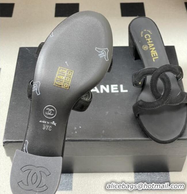 ​Good Product Chanel Suede Heeled Mules Sandals G47250 Black 2026