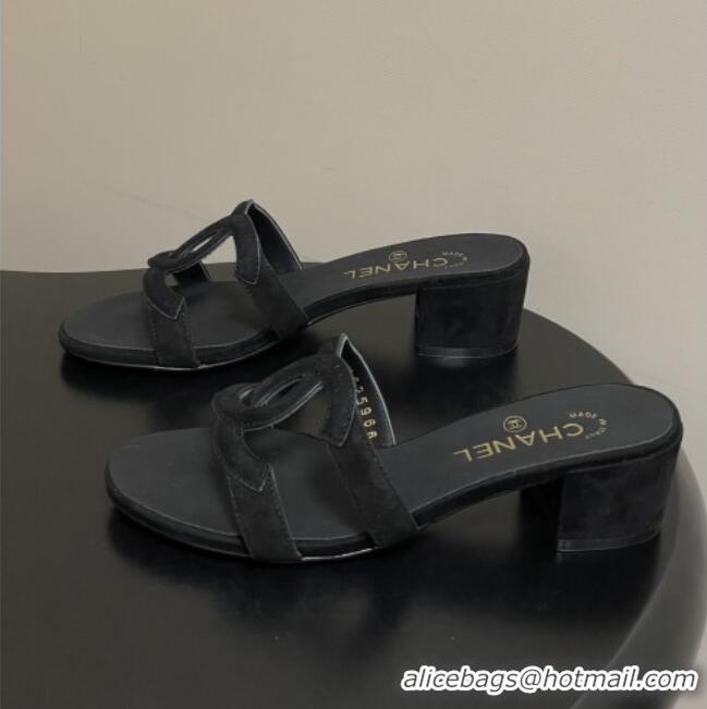 ​Good Product Chanel Suede Heeled Mules Sandals G47250 Black 2026