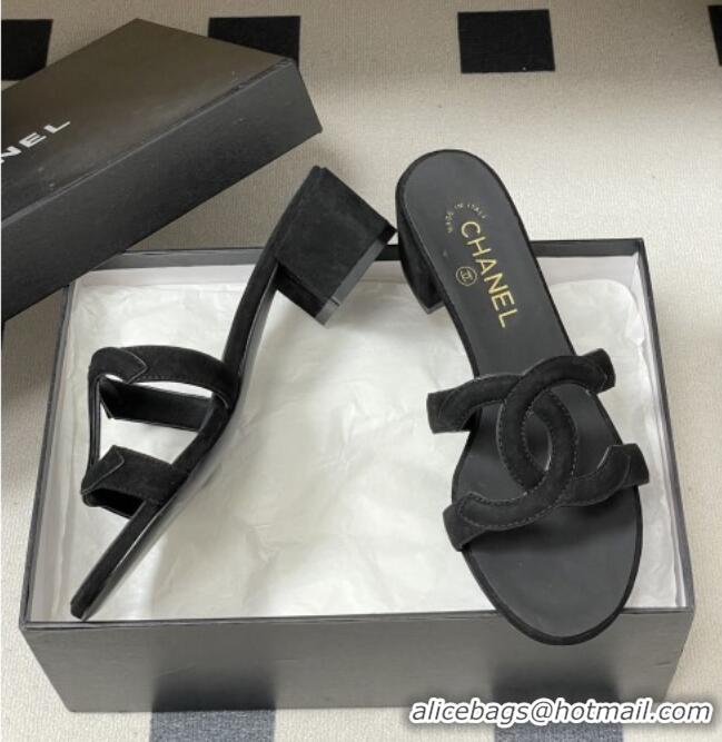 ​Good Product Chanel Suede Heeled Mules Sandals G47250 Black 2026