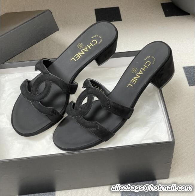 ​Good Product Chanel Suede Heeled Mules Sandals G47250 Black 2026