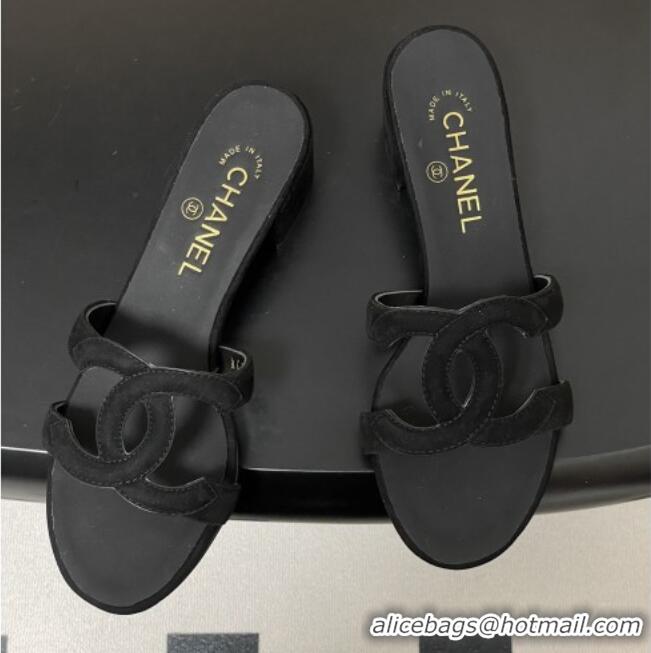 ​Good Product Chanel Suede Heeled Mules Sandals G47250 Black 2026