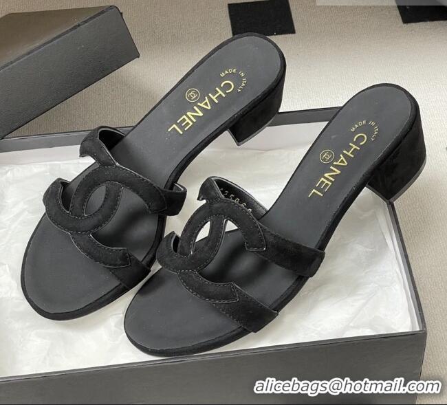 ​Good Product Chanel Suede Heeled Mules Sandals G47250 Black 2026