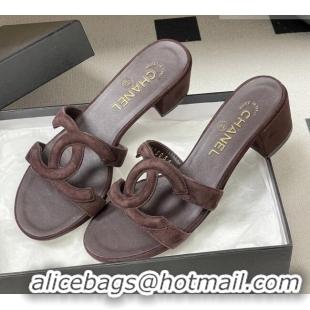 Buy Cheap Chanel Suede Heeled Mules Sandals G47250 Coffee Brown 2026