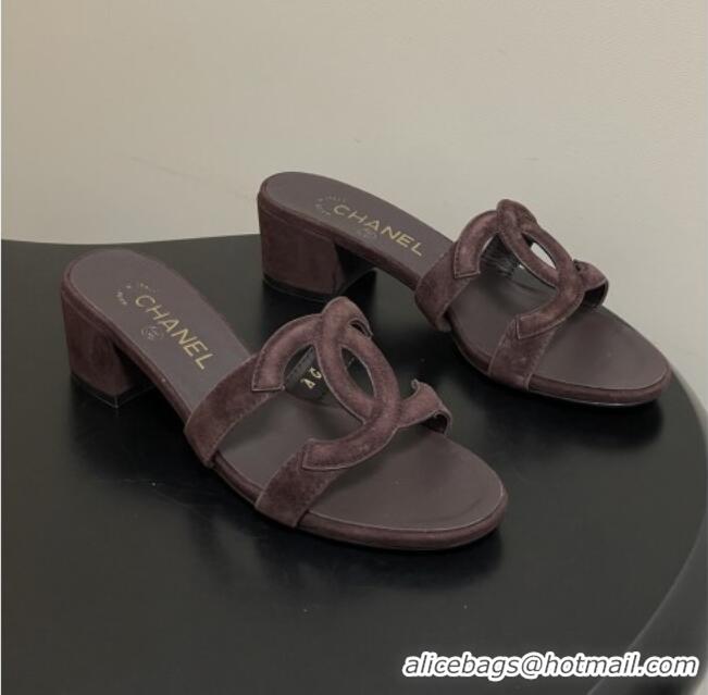 Buy Cheap Chanel Suede Heeled Mules Sandals G47250 Coffee Brown 2026