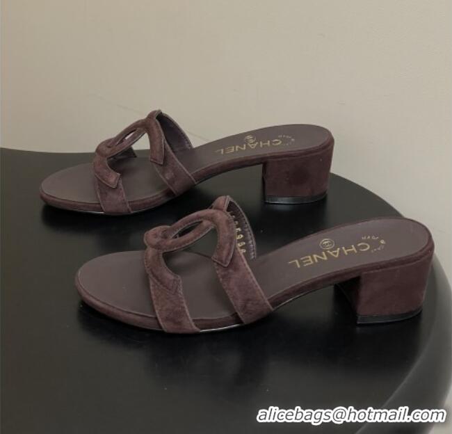 Buy Cheap Chanel Suede Heeled Mules Sandals G47250 Coffee Brown 2026