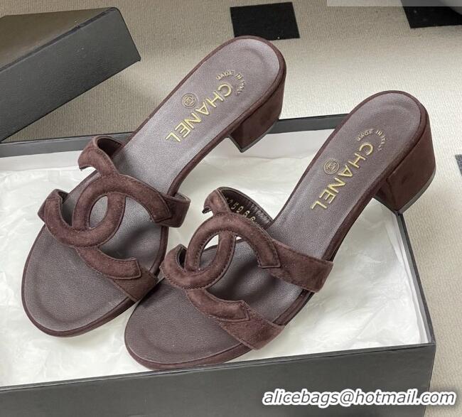 Buy Cheap Chanel Suede Heeled Mules Sandals G47250 Coffee Brown 2026