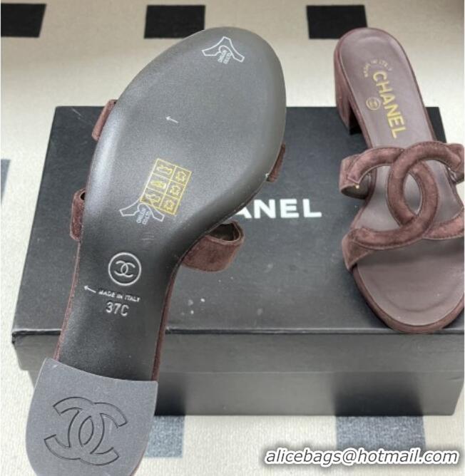 Buy Cheap Chanel Suede Heeled Mules Sandals G47250 Coffee Brown 2026