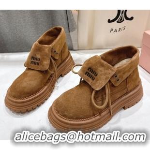 Good Product Miu Miu Suede Laced-up Shoes Brown2 MM120803 1208044