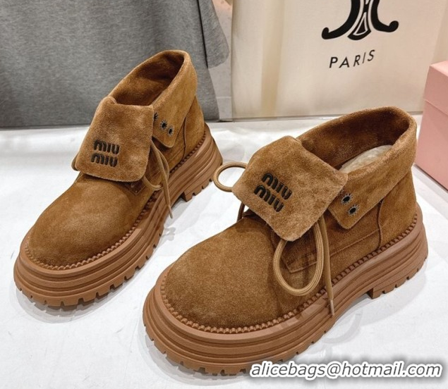 Good Product Miu Miu Suede Laced-up Shoes Brown2 MM120803 1208044