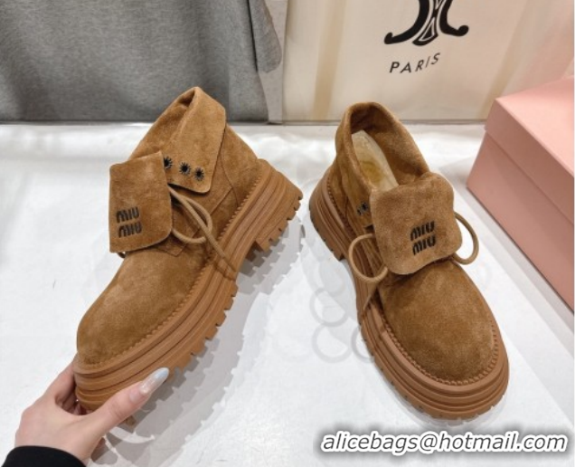 Good Product Miu Miu Suede Laced-up Shoes Brown2 MM120803 1208044