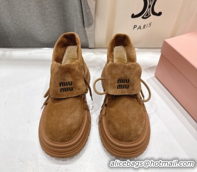 Good Product Miu Miu Suede Laced-up Shoes Brown2 MM120803 1208044