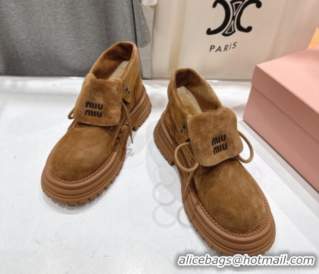 Good Product Miu Miu Suede Laced-up Shoes Brown2 MM120803 1208044