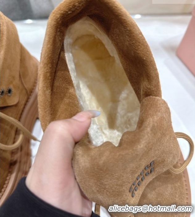 Good Product Miu Miu Suede Laced-up Shoes Brown2 MM120803 1208044