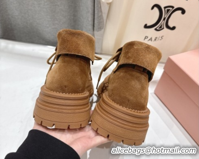 Good Product Miu Miu Suede Laced-up Shoes Brown2 MM120803 1208044