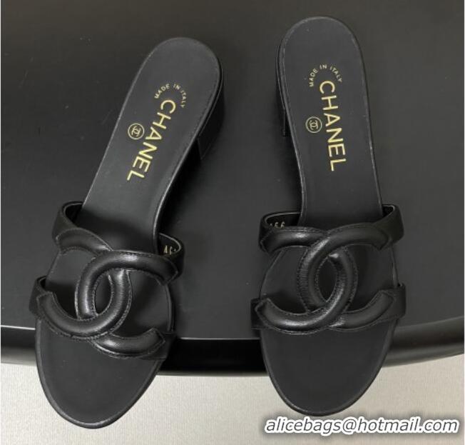 ​Top Quality Chanel Lambskin Heeled Mules Sandals G47250 Black 2026