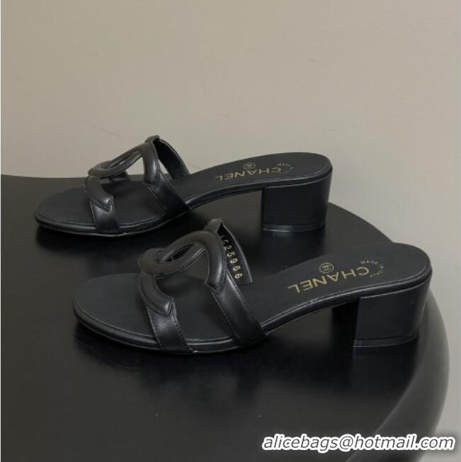 ​Top Quality Chanel Lambskin Heeled Mules Sandals G47250 Black 2026