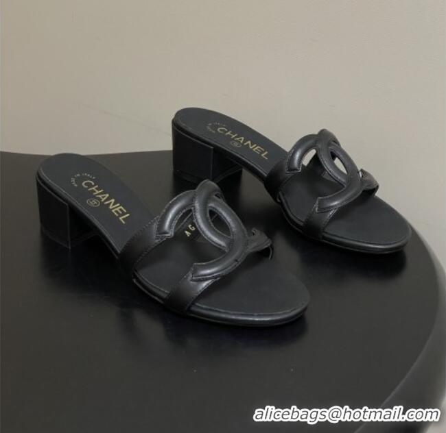 ​Top Quality Chanel Lambskin Heeled Mules Sandals G47250 Black 2026